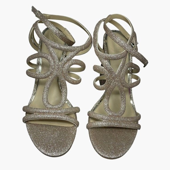 Badgley Mischka Womens heels size 9 Rose gold worn once wrap around ankle strap - Picture 1 of 7